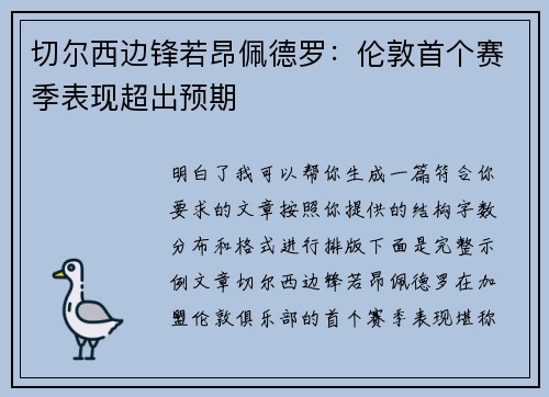 切尔西边锋若昂佩德罗：伦敦首个赛季表现超出预期